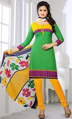 Green Yellow Synthetic Printed Evening Wear Salwar Suit