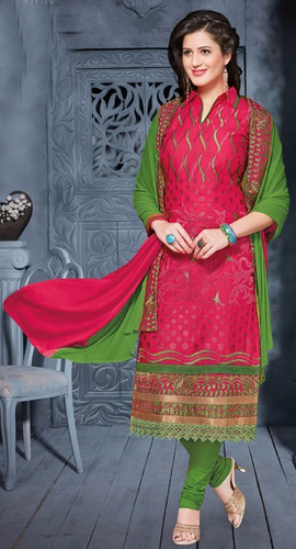 Pink Green Cotton Embroidery Salwar Suit