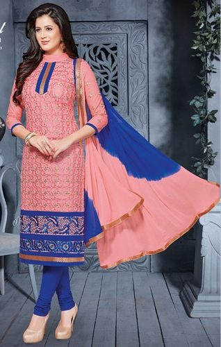 Pink Blue Cotton Embrodery Wedding Wear Salwar Suit