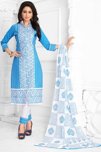 Blue White Cotton Embroidered Bridal Wear Salwar Suit
