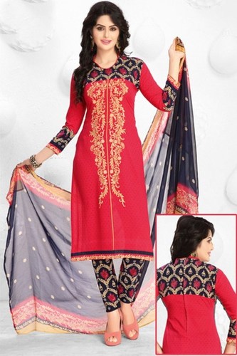 Red Black Synthetic Printed Salwar Suit