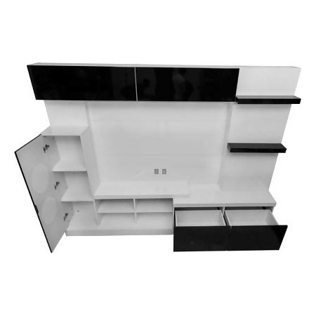 Modern Wood and Glass Storage Cabinet - 150x100x40cm, Black White, 2 Drawers 5 Shelves, Stylish Durable Design