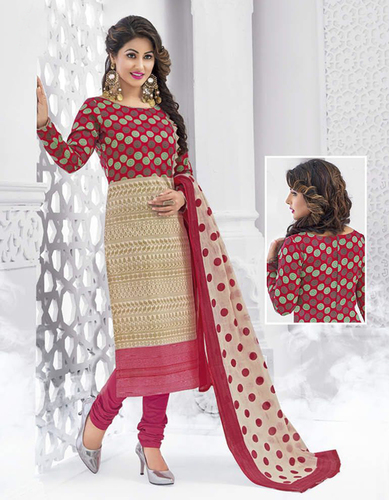 Red Beige Cotton Printed Ethnic Salwar Suit