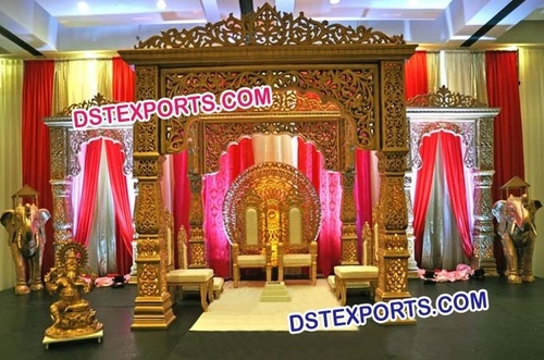 Wedding Golden Carved Bollywood Mandap