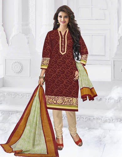Maroon Cotton Printed Office Wear Salwar Suit