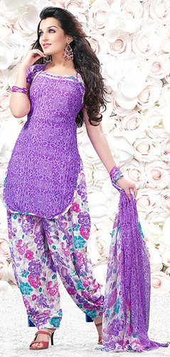 Purple Synthetic Printed Evening Wear Salwar Suit