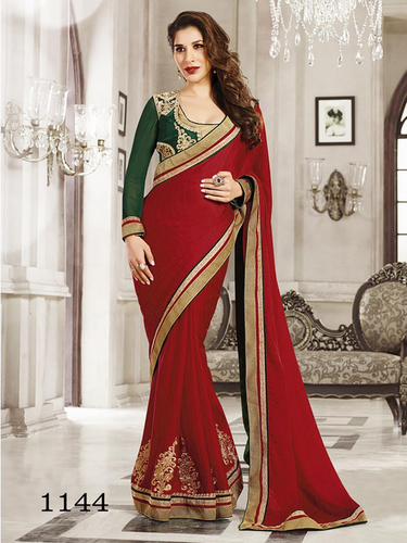 Red Designer Fancy Stylish Latest Exclusive Party Wear Georgette Saree
