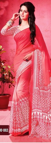 Pink Chiffon Lace Work Office Wear Saree