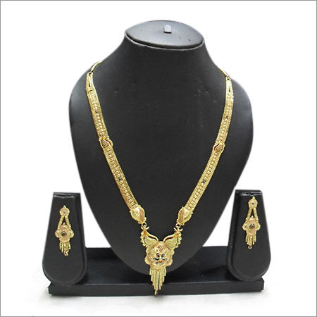 Gold Plated Long Necklace Set - Gold Plated Metal, 18-20 Inches, Gold Color | Lightweight, Elegant Design, Matching Earrings