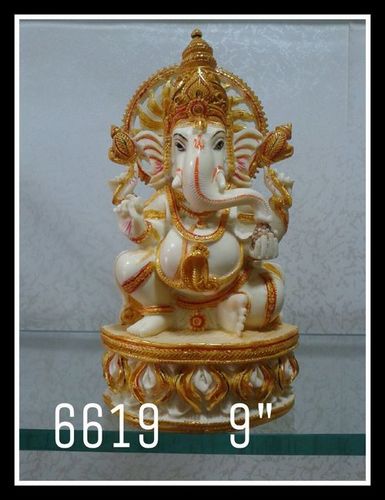 GaneshJi - Resin, 9 Inches, Off-White | Hand-Carved, Intricate Details, Glossy Finish, Traditional Style