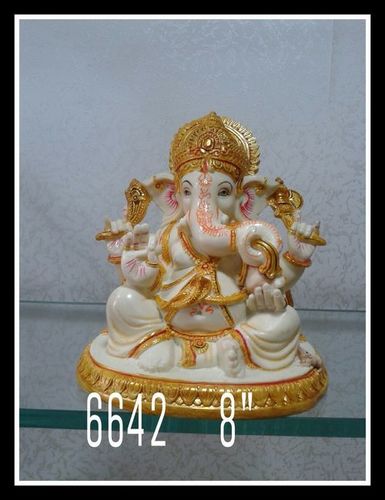 GaneshJi - Polyresin, 8 Inches, Off-white | Hand-carved, Intricate Details, Elegant Design, Collectible Item, Religious Significance, Glossy Finish