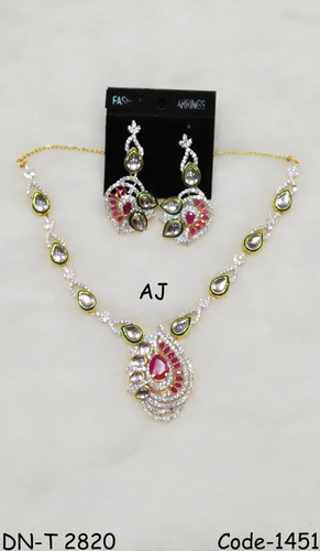American Diamond Necklace with Kundan
