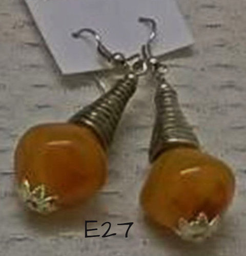 Orange Stone Hanging Earrings