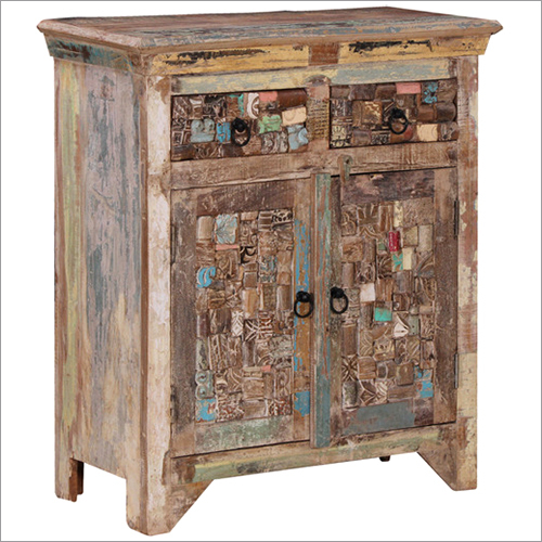 Reclaim 2 Drawers Sideboard - Reclaimed Timber, 80x38x88 cm, Multicolored | Storage Solution, Durable Lacquer Finish, Unique Design