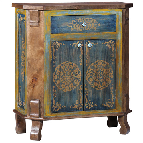 Reclaim Painted 1 Drawers 2 Doors Sideboard - Reclaimed Timber, L39xW40xH73cm, Blue | Hand-Painted, Storage Solution, Durable Lacquer Finish