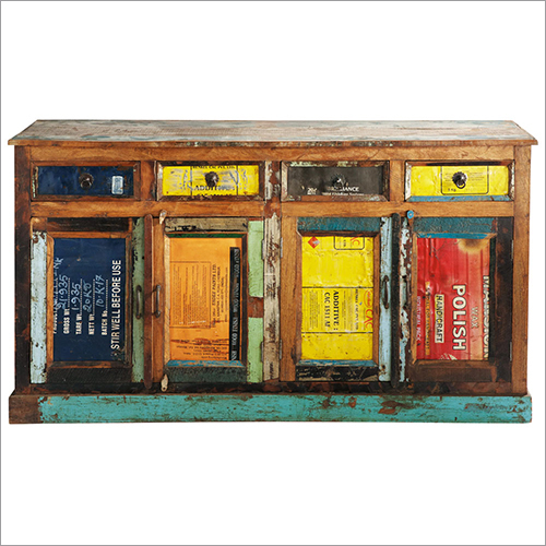 Reclaim 4 Drawers 4 Doors Sideboard - Reclaimed Timber, L165 x W40.5 x H90cm, Multicolored | Spacious Storage, Unique Design, Durable Finish