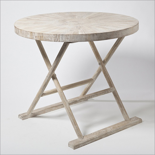 Ivory Loft Table - Mango Wood, 28x28x25 Inches, Round | Folding X-Shaped Legs, Sandblasted Lacquered Finish, Space-Saving Design