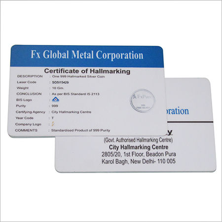 Plastic Certificate Card