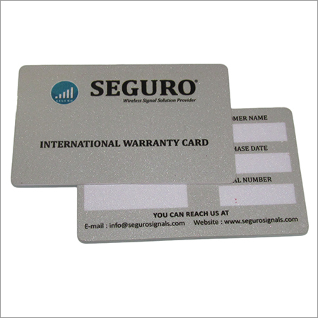 Plastic Warranty Cards Size: Standard