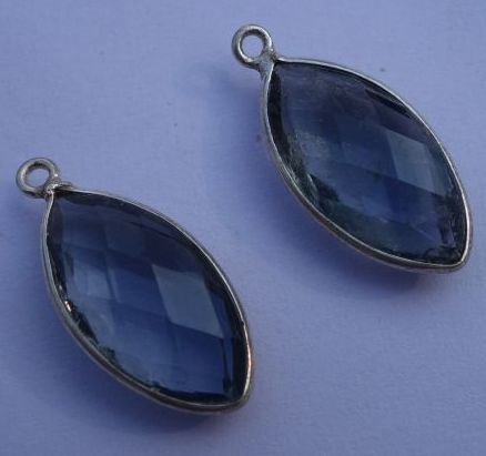 Iolite Quartz Marquise Shape Links - 10x20mm, Silver Overlay Bezel Connectors with Natural Blue Gemstone