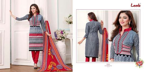 Laado Vol-32 - Pure Cotton 2.5+2+2.25 Meter Grey | Cotton Dupatta, Print Work, Soft, Colorfast