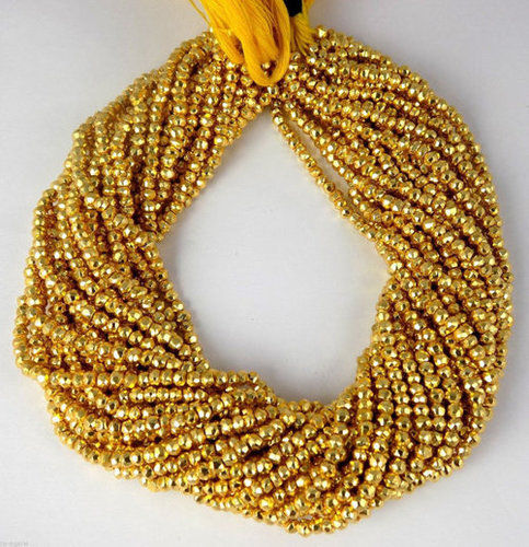 Round Brilliant Cut Gold Pyrite Faceted Beads