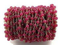 Round Brilliant Cut Aventurian Ruby Gold Plated Rosary Beads