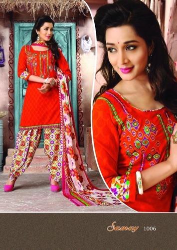 Samay saffron cambric patch work suit