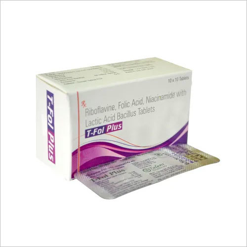 Riboflavine 10mg, Folic Acid 5 mg, Niacinamide 100mg , Lactic Acid Bacillus 60 ms.