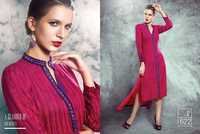 Indo Western Kurtis - Silk Blend, Knee-length, Mandarin Collar, Long Sleeves, Pink | Alluring Prints, Comfortable Wear, Elegant Look, Perfect Fit, Stylish Design