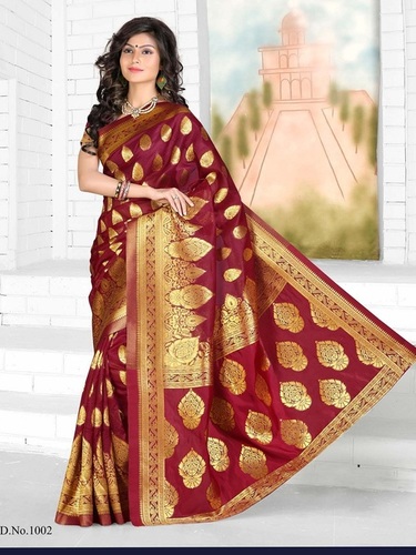 Designer Stylish Latest Exclusive Red Bangalori Silk Saree - 5.50 Meter, Unstitched with 0.75 Meter Bangalori Silk Blouse, Hand Print, Patch Border Work