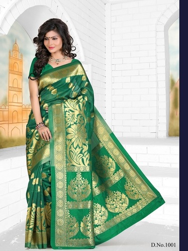 Designer Stylish Latest Exclusive Green Bangalori Silk Saree - Bangalori Silk & Art Silk, 5.50 Meter Saree & 0.75 Meter Blouse, Hand Print Pattern, Bollywood Style