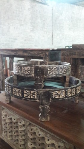 Indian Wooden Ottoman (Chaki)