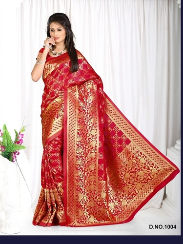 Designer Stylish Latest Exclusive Red Bangalori Silk Saree - 5.50 Meter Length, Blouse 0.75 Meter, Hand Print Pattern, Ideal for Party Wear