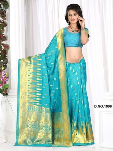 Printed Designer Stylish Latest Exclusive Blue Bangalori Silk Saree