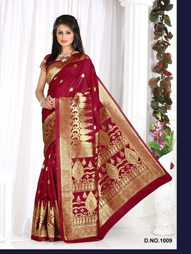 Maroon And Golden Designer Stylish Latest Exclusive Red Bangalori Silk Saree