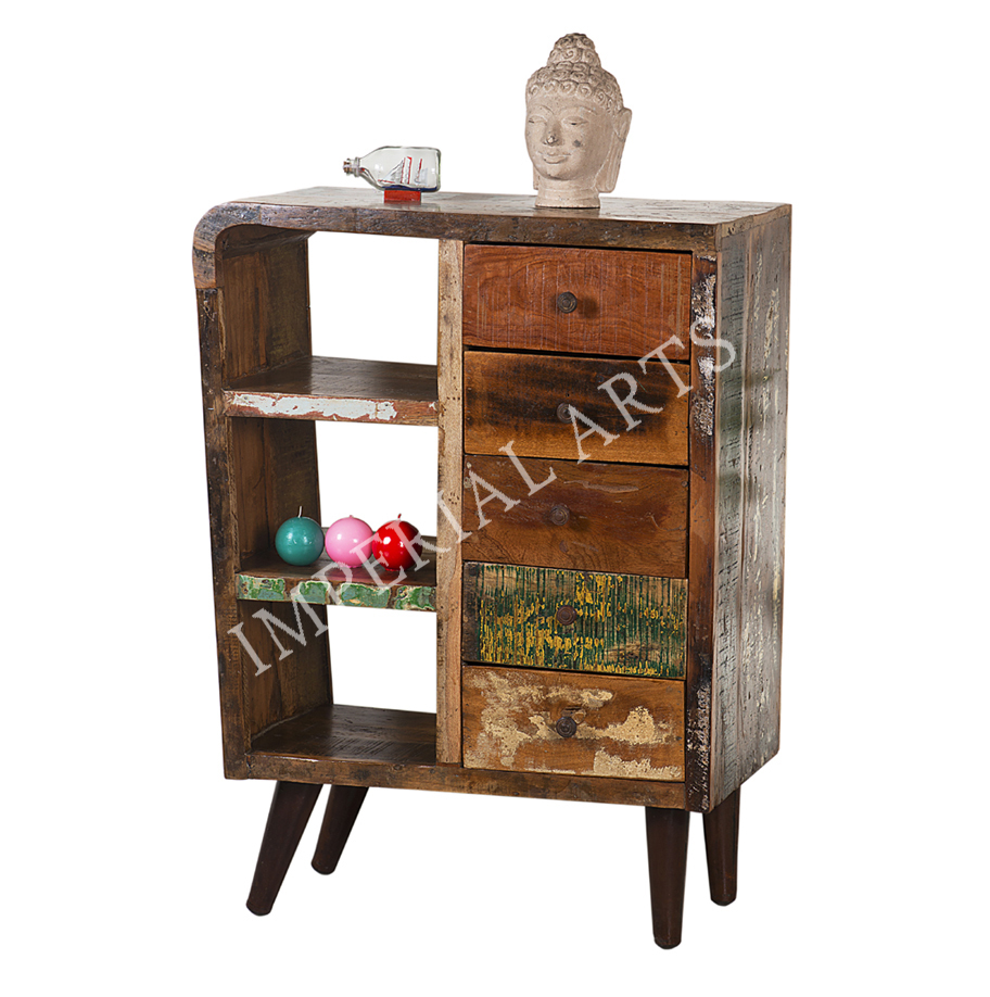Recycled Wood Drawer Chest - 79x40x106 cm, 3 Drawers, Distressed Finish, Eco-Friendly, Spacious