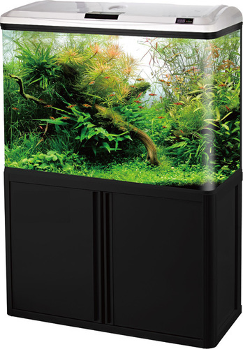 Fish Aquarium - Glass & Plastic, Variable Dimensions, Black Color | Crystal-Clear View, Elegant Design, Durable Build, LED Lighting, Spacious Interior