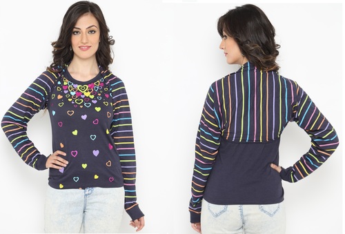 Bedazzle Casual Full Sleeve Printed Women's Blue Top