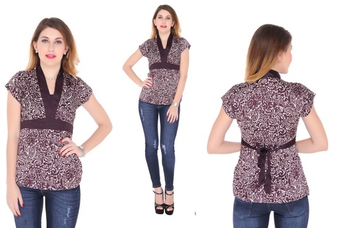 Bedazzle Casual Short Sleeve Printed Women's Purple Top