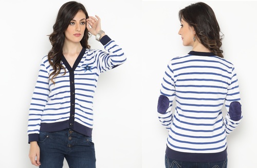 Bedazzle Women's Button Striped Cardigan