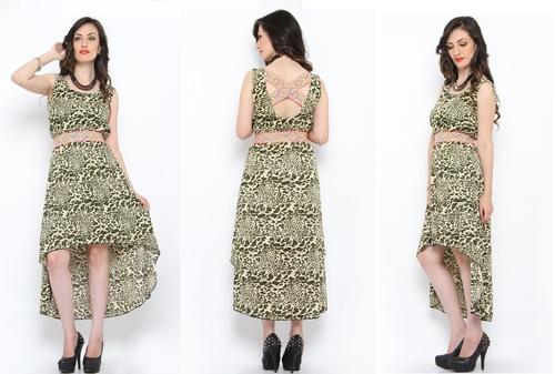 Bedazzle Women's High Low Green Dress