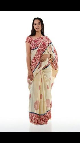 Red & Cream Pure Cotton Sarees