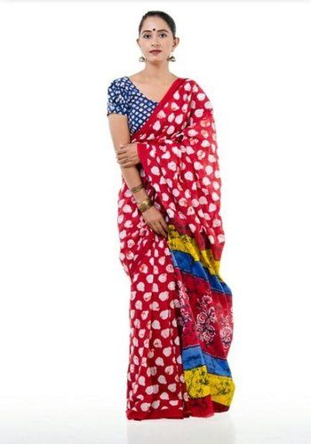 Red Designer Printed Cotton Saree