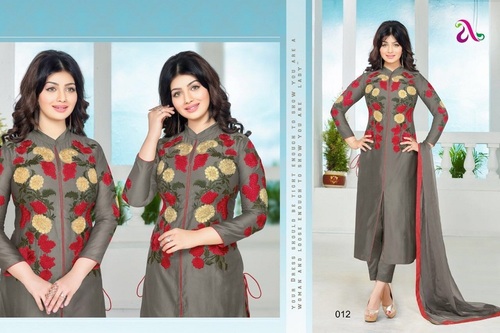 Designer Latest Launch Stylish Pure Camric Salwar Suit - Fabric Top: Pure Camric, Bottom: Semi Lawn, Dupatta: Naznik Siffon, Color: Brown | Features: Embroidered, Full Sleeves, Semi Stitch, Occasion: Party Wear, Wash Care: Dry Clean
