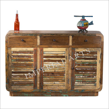Recycled Wood 3 Drawer 3 Door Side Board - 140x38x85 cm, Brown | Eco-Friendly Storage Solution with Durable Design
