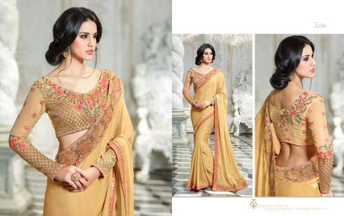 Foremost Cream Chiffon Designer Saree