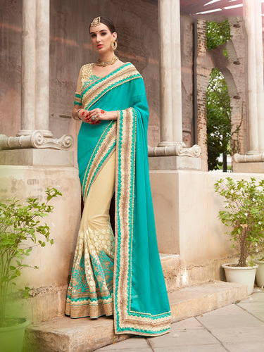 Fantastic Sea Green Designer Saree