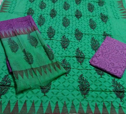 Cotton Silk Green Applique Suits