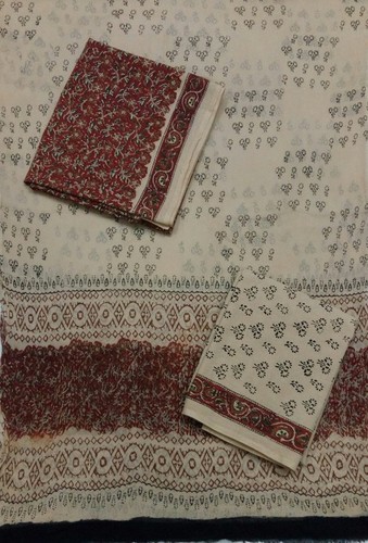 Cream Brown Printed Cotton Salwar Suit